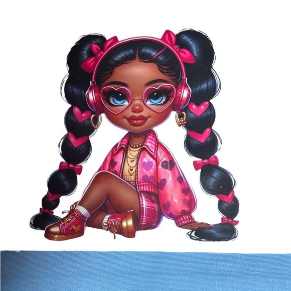 Large Canvas Tote Bag with Cute Girl Art | Hand Pressed | New | 17” x 14” - Picture 3 of 4